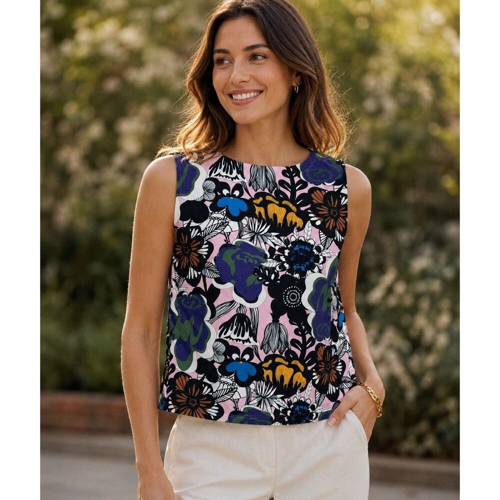 Marimekko x Uniqlo Colorful Floral Cotton Poplin Sleeveless Top Shirt Size M